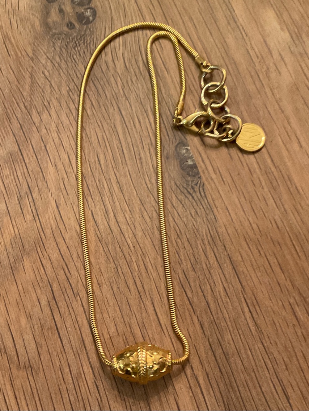 Vintage Anne Klein II Gold Tone Necklace With Barrel Bead